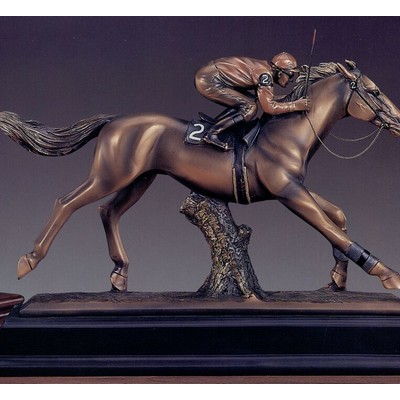 Copper Finish #2 Jockey on Horse Trophy w/Rectangle Base (16"x11.5")