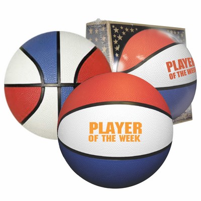 29½" Full-Size Red/White/Blue Rubber Basketball