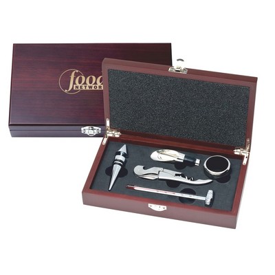 5 Piece Wine Set in Rectangle Mahogany Finish Box (9"x5½")