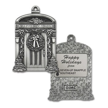 Mini Stock Design Happy Holidays Front Door w/Wreath Pewter Ornament