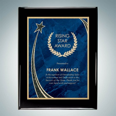 Black Piano Finish Wall Plaque w/Blue Rising Star Plate (9"x12")