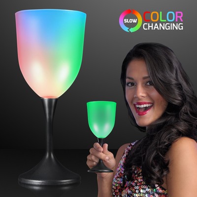 8 Oz. Frosted LED Wine Glass w/ Classy Black Base - BLANK