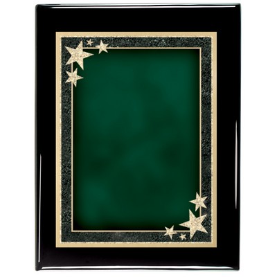 Ebony Piano Finish Plaque with Green Starburst Brass Plate, 7 x 9"