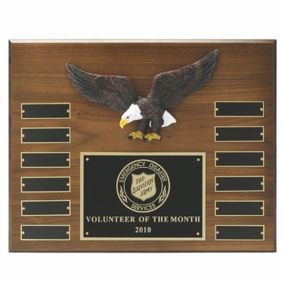 Genuine Walnut Plaque w/Hand Painted Eagle, Header Plate & 12 Name Plates (12"x15")