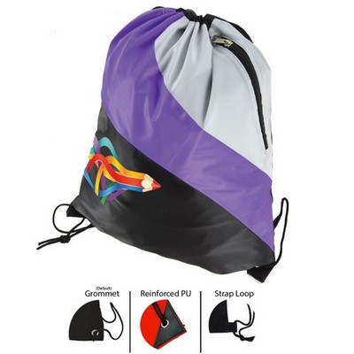 Tri Color Premium Drawstring Bag with Zipper Pocket