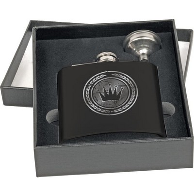 Flask w/Funnel Gift Set - Stainless Steel Matte Black - Engraved Flask