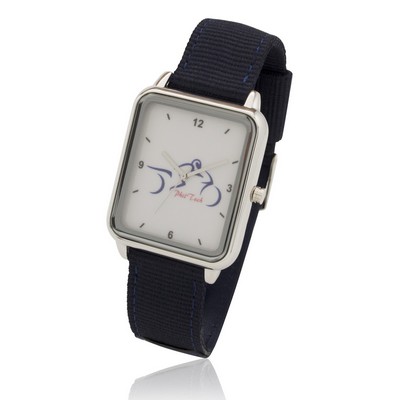 Big Dial Silver Rectangle Watch with Fashion Nylon & Leather Straps, Japan quartz movement.