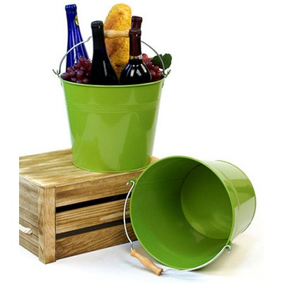 10" Lime Green Painted Pail w/Wooden Handle