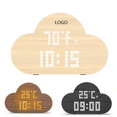 Cloud Shaped LED Digital Wooden Alarm Clock