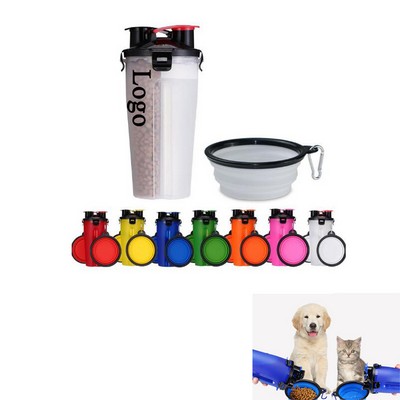 2-in-1 Portable Pet Food & Water Bottle w/Folding Bowls