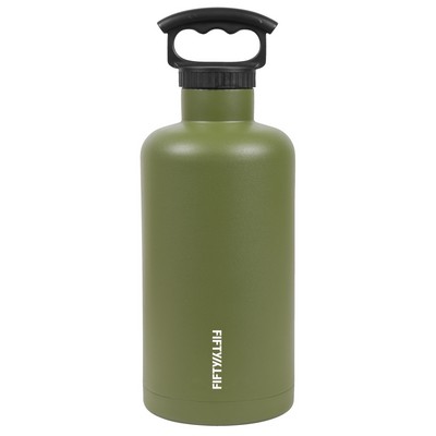 64oz Olive Green Tank Growler with 3-Finger Grip Lid