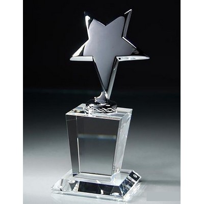 Chrome Shooting Star on Clear Crystal Pedestal Base, 3-1/2"x7-1/2"