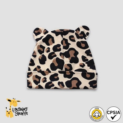 Baby Beanie Hats w/Bear Ears Leopard Print Premium 100% Cotton- Laughing Giraffe®