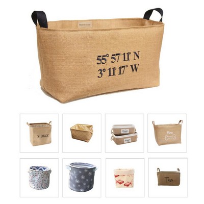 Custom Collapsible Jute Organizer Basket Burlap Or Linen Or Jute Storage Bin Or Jute Storage Basket