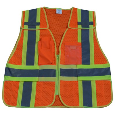 Orange Mesh Lime Contrast Binding Expandable Breakaway Public Safety Vest