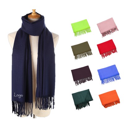 Monochrome Imitation Cashmere Scarf With Tassel