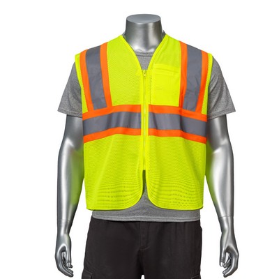 Hi Vis Class 2 - 3.8 oz. Polyester Two Tone Reflective Tape Safety Vest with Pocket