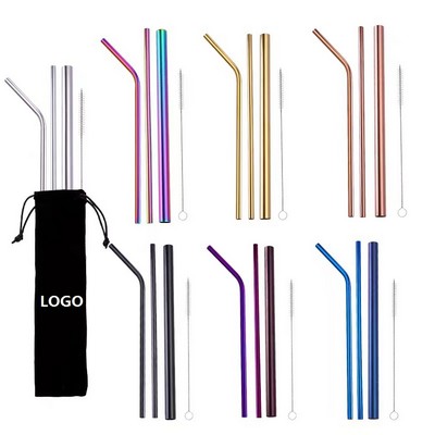 Set Of 3 Stainless Steel Straws w/Pouch