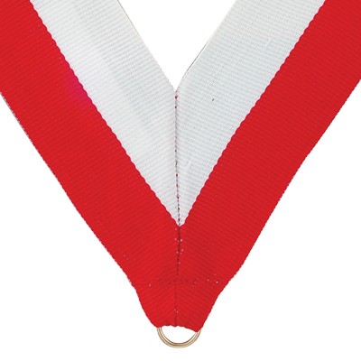 1½" Wide V-Neck Red & White Ribbon w/Metal Ring