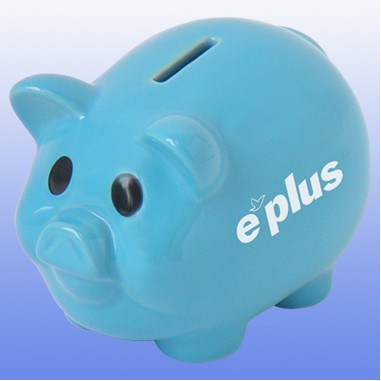 Ceramic Piggy Bank - Blue - Screen Imprinted