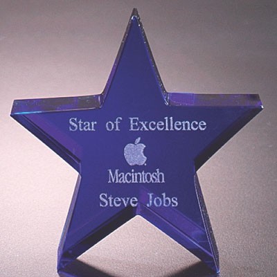 4" Optical Cut Crystal Blue Star Paperweight