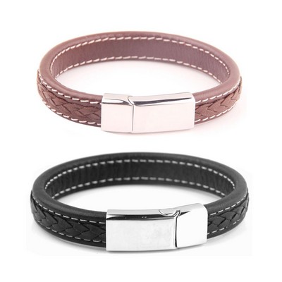 Knitted Leather Bracelet w/Stainless Steel Buckle