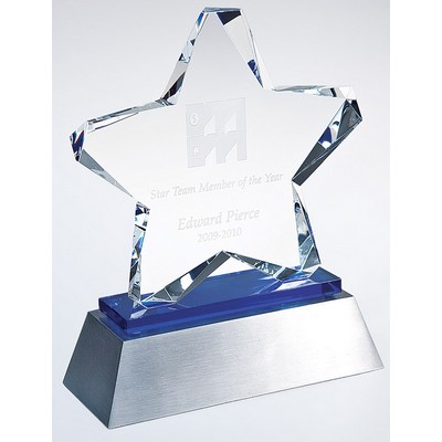 Blue Twinkle Star Award on Aluminum Base, 6"x7-1/4"H