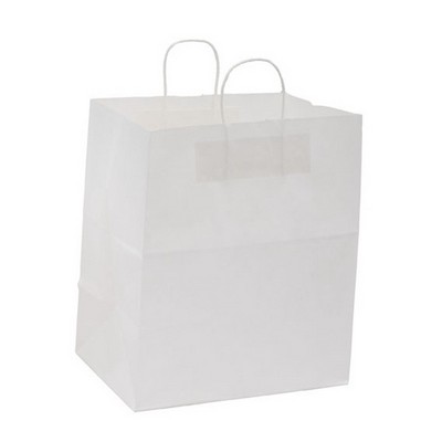 Food Service Paper Shopping Bags, White Kraft, Hot Stamped - Lion 14½" x 9" x 16¼"