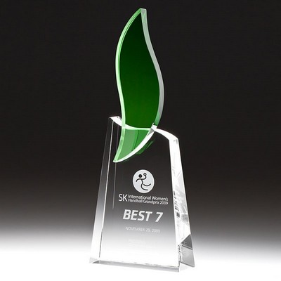 Green Flame Crystal Award 10 5/8"H