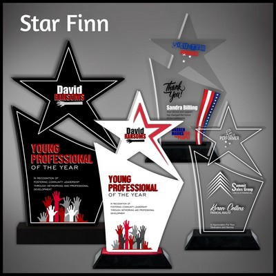 11" Star Finn Clear Acrylic Award in a Black Wood Base