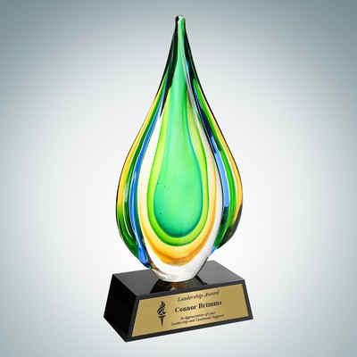 Art Glass Rainforest Award w/Black Base & Gold Plate