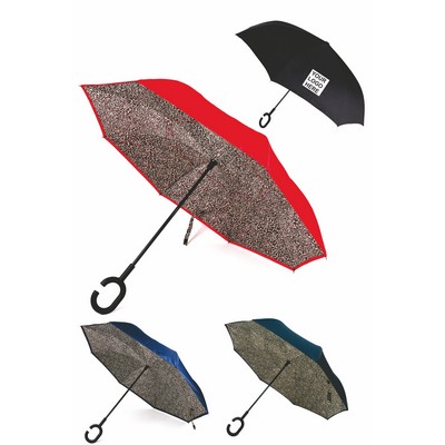 Double Layer Inverted Umbrella - 48" Arc - Manual Open, leopard inside print