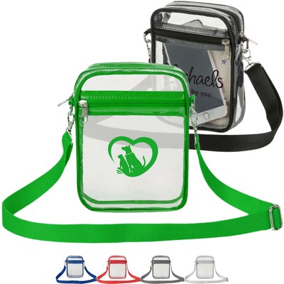 Clear Transparent PVC Crossbody Stadium Bag (5.5"x7.5"x1.6")