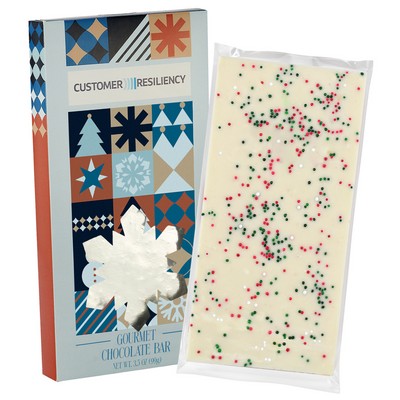 3.5 Oz. Belgian Chocolate in Snowflake Window Box - Holiday Sugar Cookie Crunch Bar