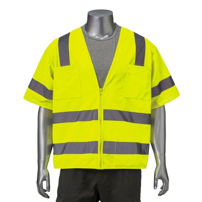 Hi Vis Class 3 - 3.8oz. Knitted Double Band Reflective Tape Safety Vest with 2 Pockets