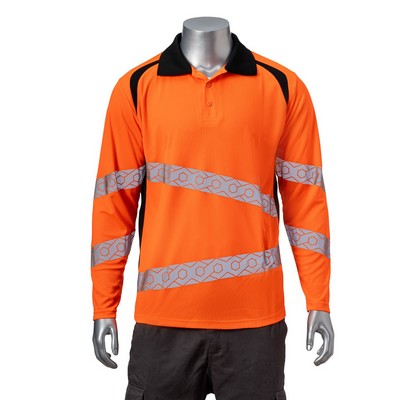 Hi Viz 3.8 Oz. Class 3 Safety Long Sleeve Polo with 2" Segmented Tape