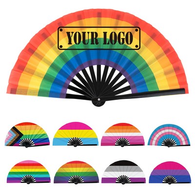 Pride Rainbow Large Bamboo Folding Rave Fans