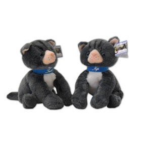 Custom Plush Gray Twin Kittens w/ Printed Collars