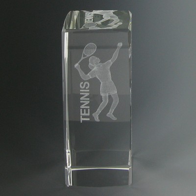 4-5/8" Optical Cut Crystal Tennis Trophy w/Female Player