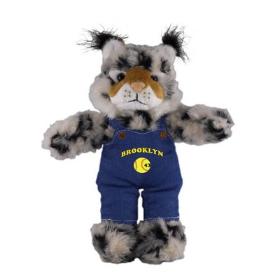 Soft Plush Stuffed Wild Cat (Lynx) in denim overall.