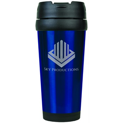 Travel Mug, Stainless Steel - Blue Gloss/Engraves Silver - 16 oz.