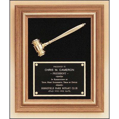 American walnut plaque with Gold Metal Gavel, 15 x 18"