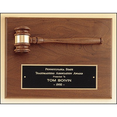 American walnut plaque with walnut gavel, 9 x 12"