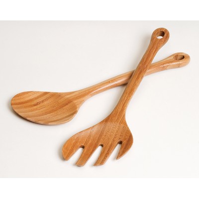 Bamboo Pair Salad Servers w/ Holes at Ends