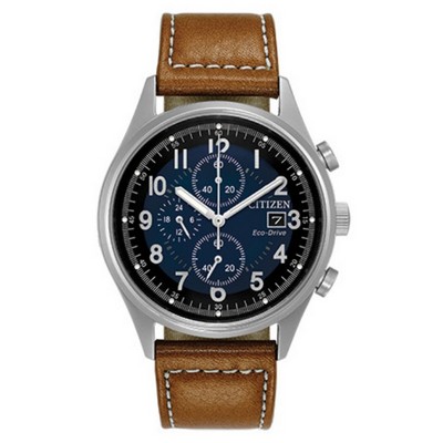 Citizen Men's Chandler Eco-Drive Watch, Distressed Brown Strap with Blue Dial