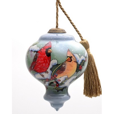 Winter Cardinal Ball Glass Ornament - Complex Artwork