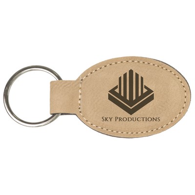 Light Brown Leatherette Oval Keychain