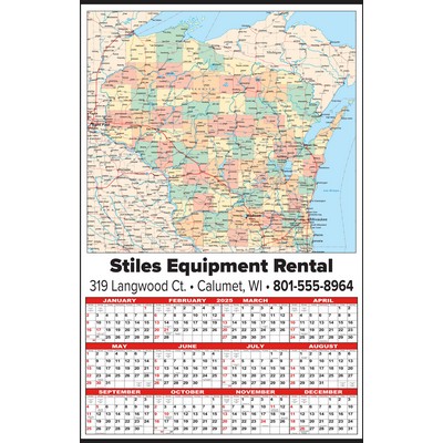 Large Wisconsin State Map Year-In-View® Calendar