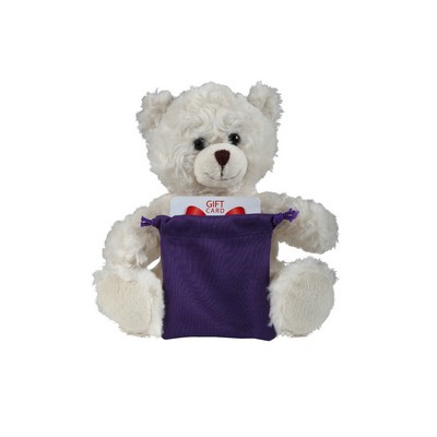 soft plush Cream Curly Sitting Bear with gift card sack