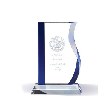 7½" Wave Glass Award w/Blue Edges